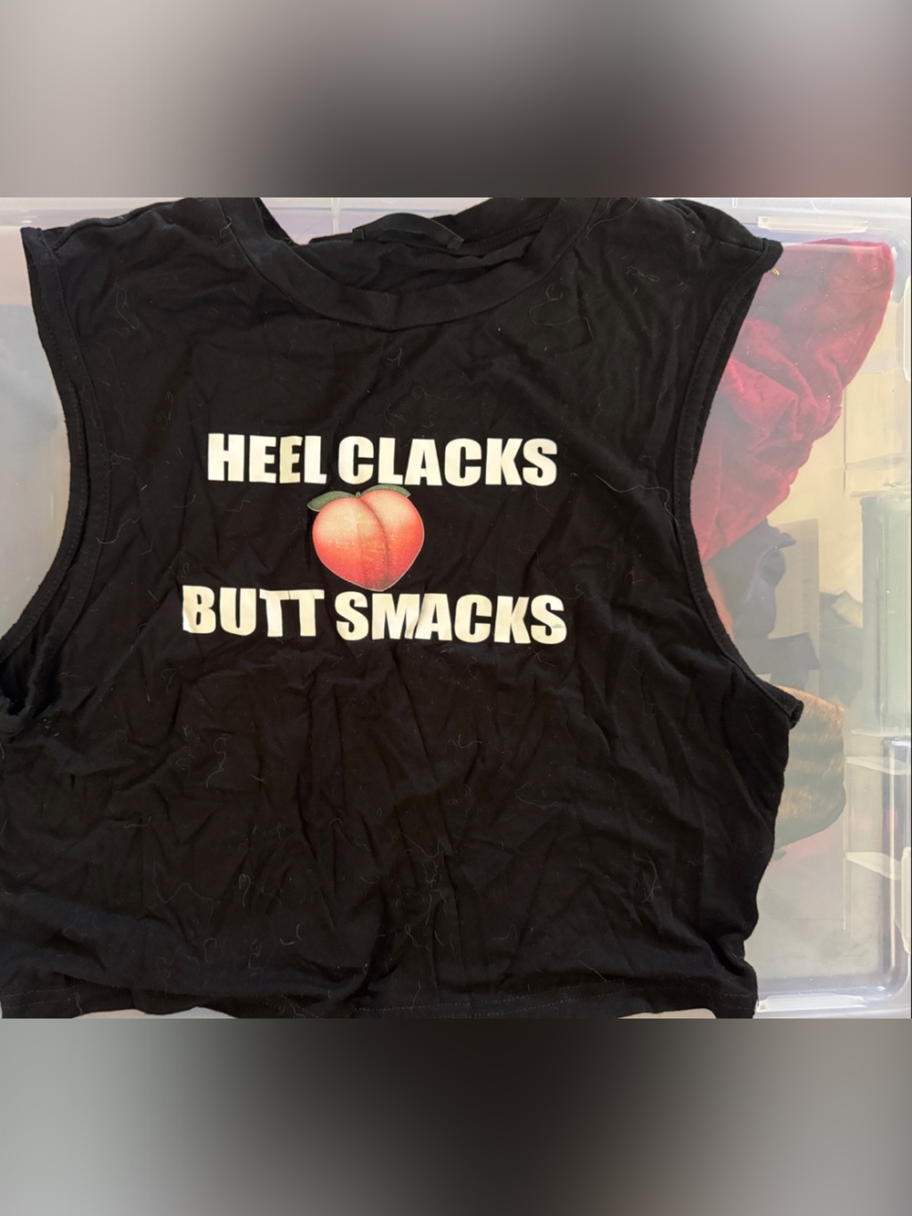 Black Graphic Crop Tank with Peach Motif